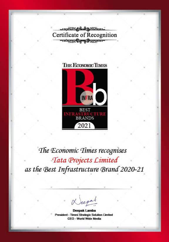 The Economic Times Recognises Tata Projects Ltd As The Best Infrastructure Brand 2020-21