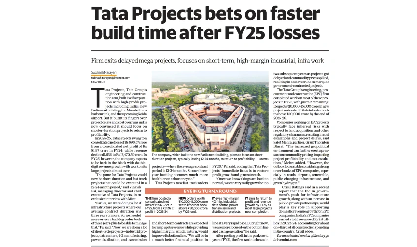 Tata Projects bets on faster build time after FY25 losses