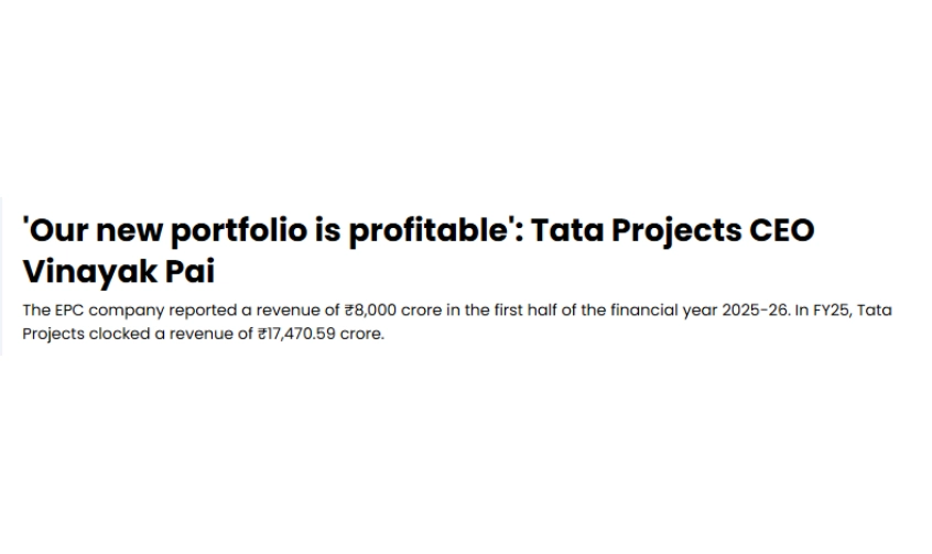 Our new portfolio is profitable: Tata Projects CEO Vinayak Pai