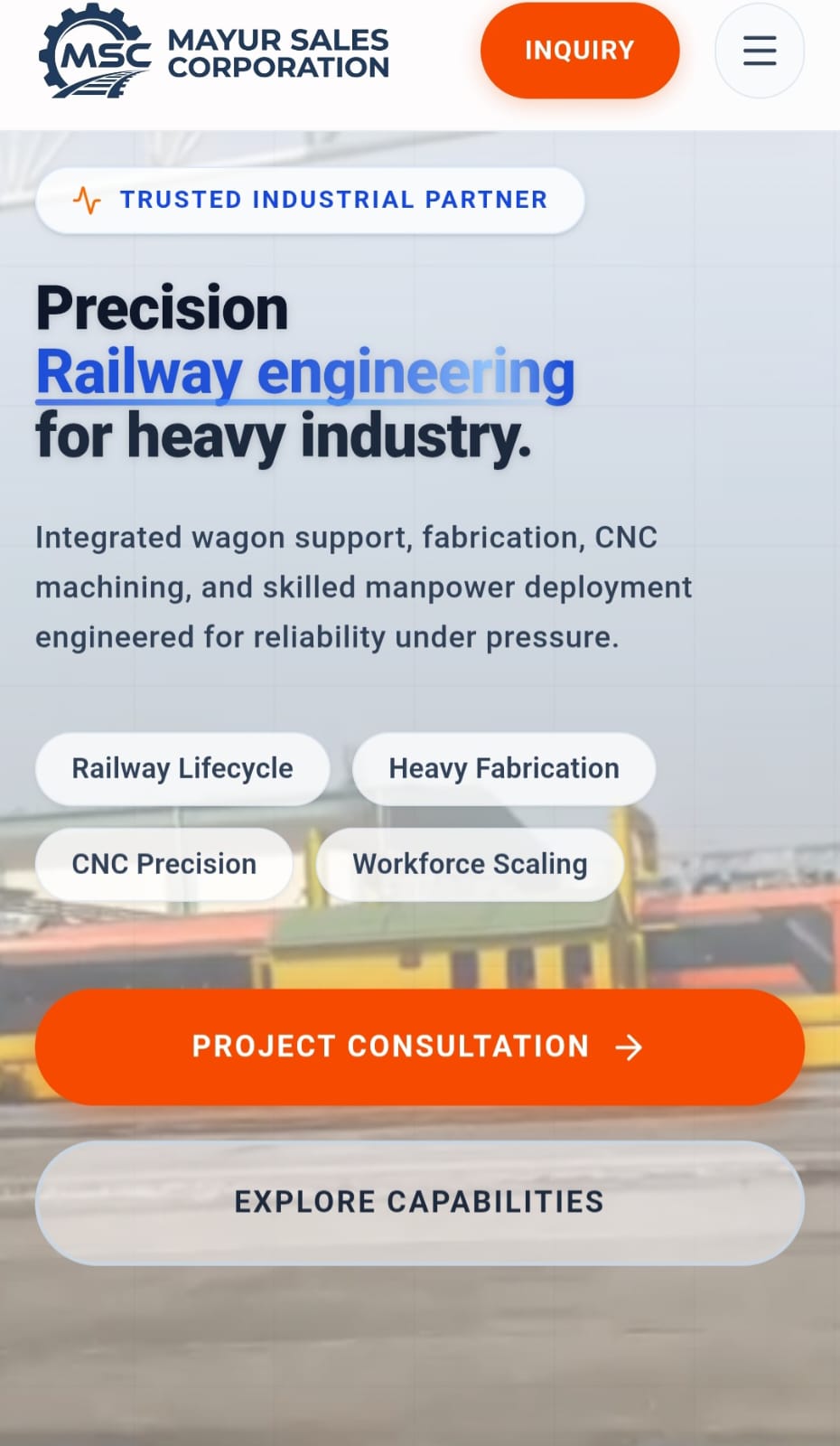 इंग्रजीमध्ये:  "We repair railway wagons and carry out various railway-related works."  किंवा अधिक व्यावसायिक पद्धतीने:  "We specialize in railway wagon repairs and undertake a wide range of railway-related projects and maintenance work."